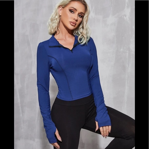 ROYAL BLUE ZIP HALF HIGH NECK SPORTS SWEATSHIRT - Picture 5 of 7